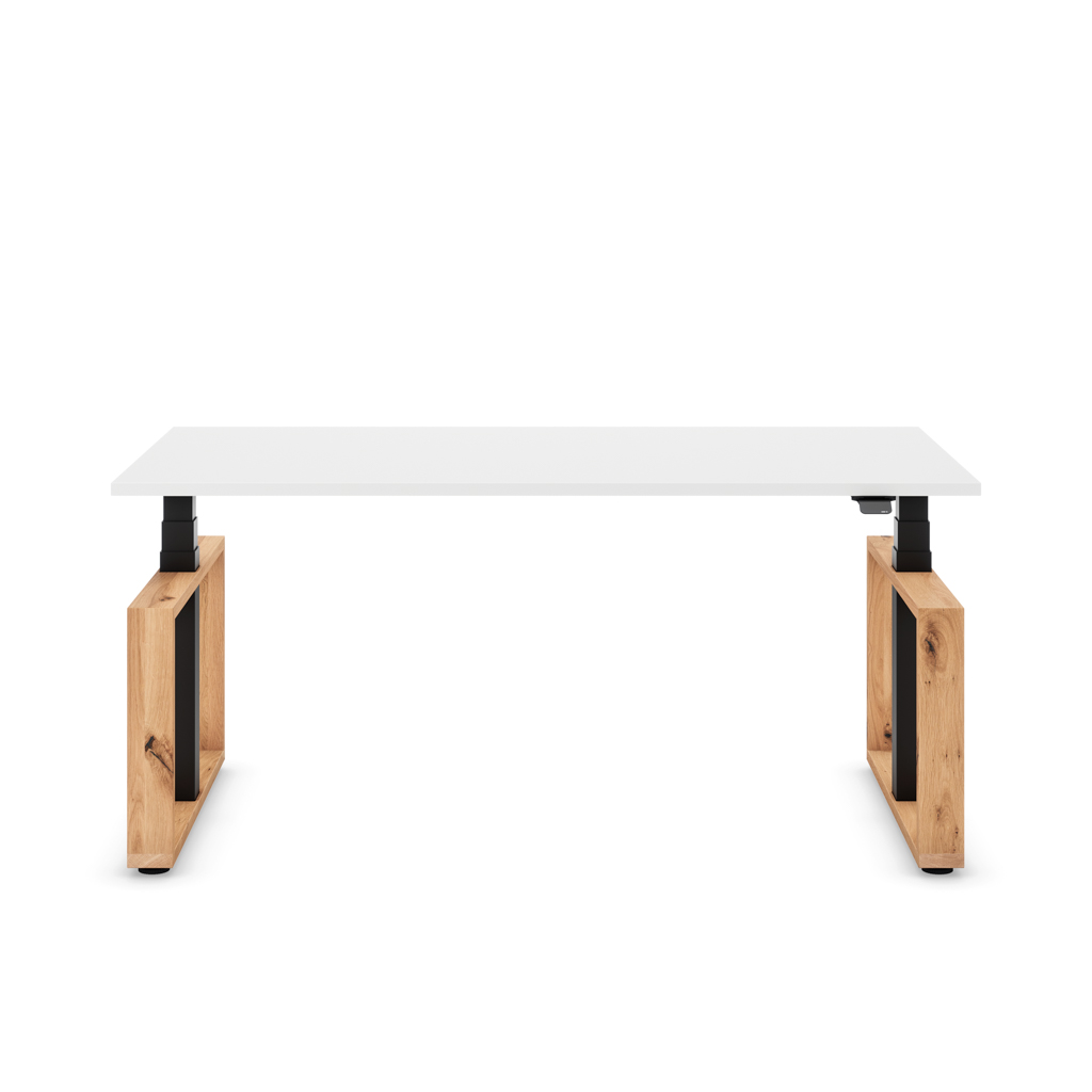 Höhenverstellbarer Schreibtisch Masterlift® Flex Loop-Edition, Holz Rechteck, Weiss Dekor/Schwarz 120x80