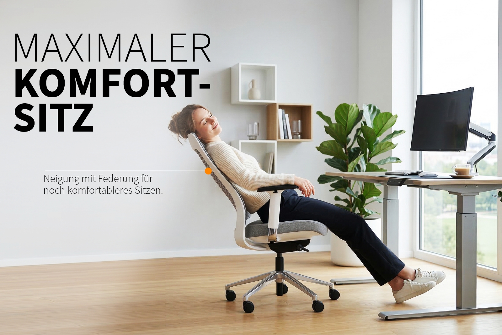 Inwerk Teamo® Original - Ergonomischer Bürostuhl, Weiss/Grau