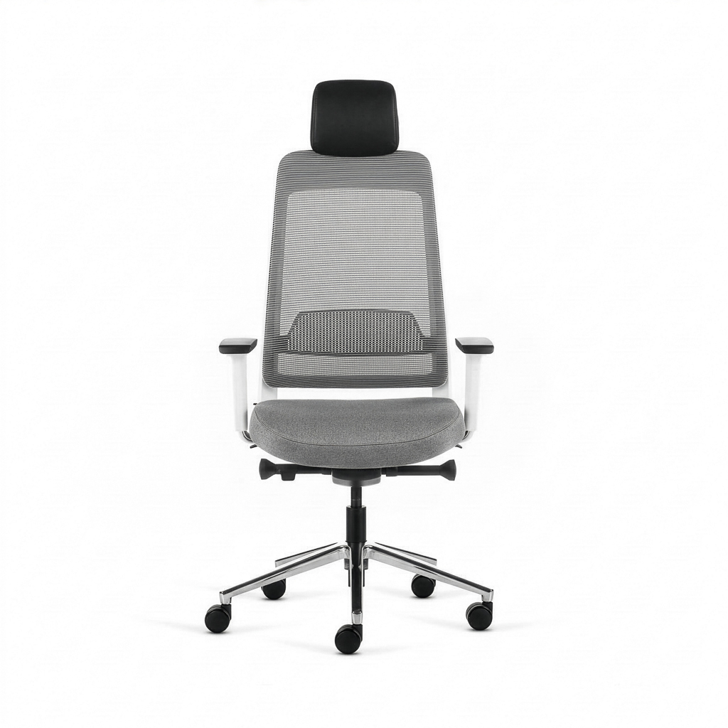 Inwerk Teamo® Original Plus - Bürostuhl mit Kopfstütze, Weiss/Grau