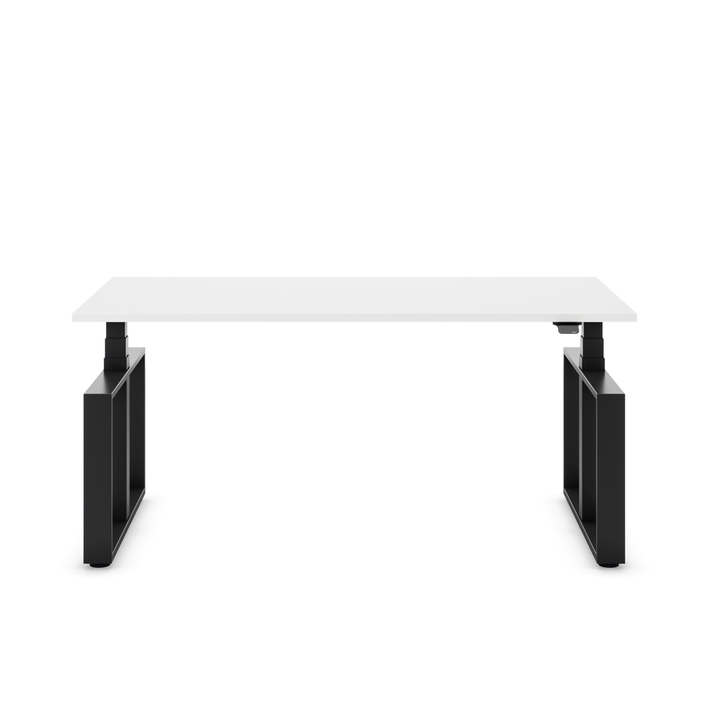 Höhenverstellbarer Schreibtisch Masterlift® Flex Loop-Edition, Stahl Rechteck, Weiss Dekor/Schwarz 200x80