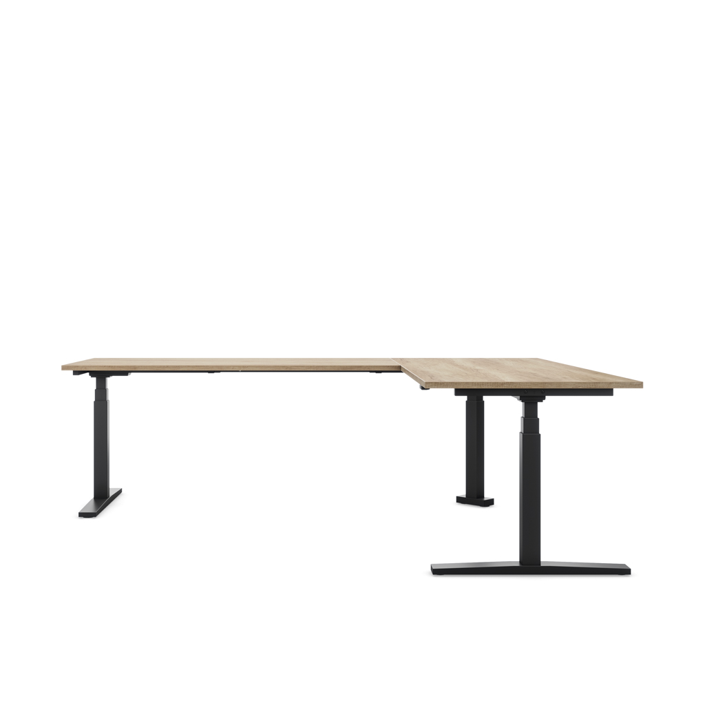 Höhenverstellbarer Eckschreibtisch Imperio® Lift Corner, Anbautisch links, Eiche Dekor/Schwarz 240x180
