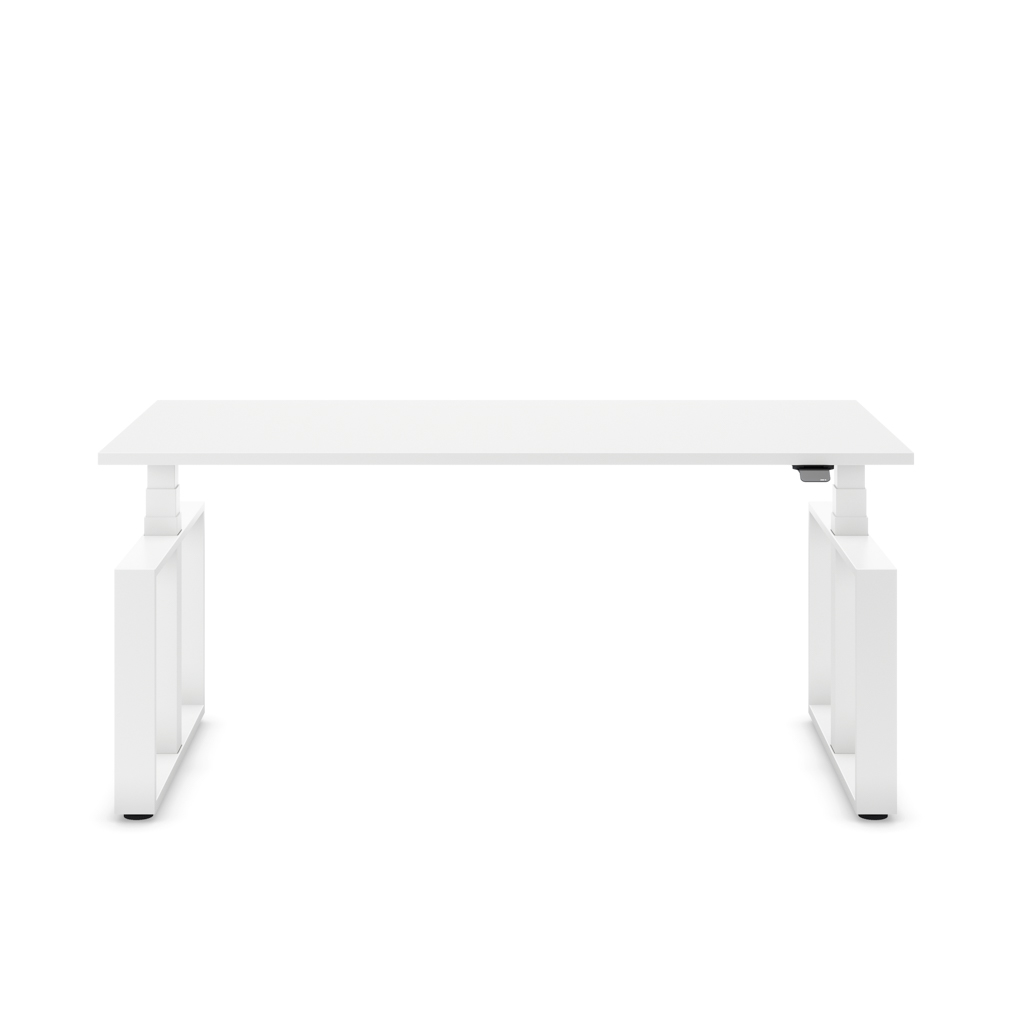 Höhenverstellbarer Schreibtisch Masterlift® Flex Loop-Edition, Stahl Rechteck, Weiss Dekor/Weiss 180x80