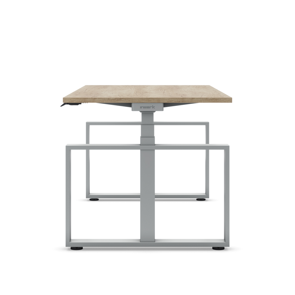 Höhenverstellbarer Schreibtisch Masterlift® Flex Loop-Edition, Stahl Rechteck, Eiche Dekor/Silber 180x80
