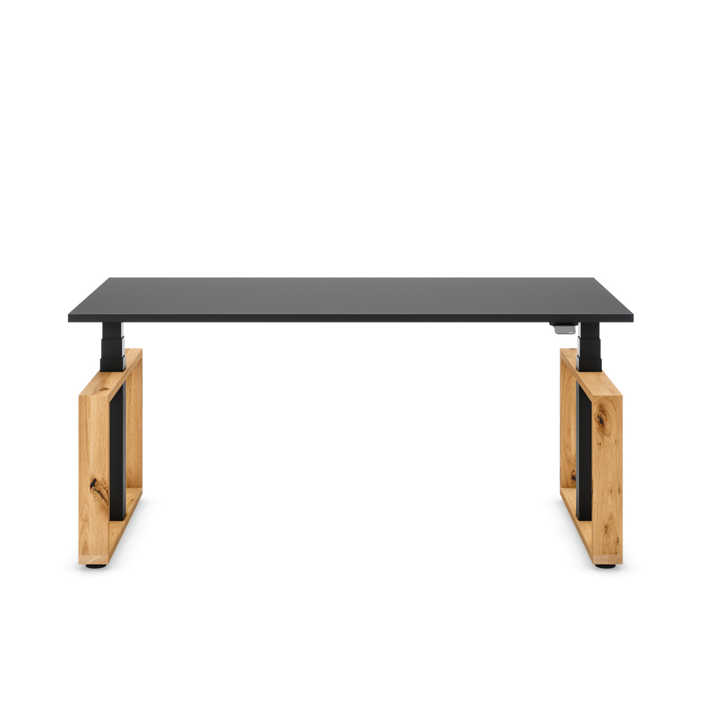Höhenverstellbarer Schreibtisch Masterlift® Flex Loop-Edition, Holz Rechteck, Schwarz Dekor/Schwarz 120x80